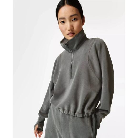Sweaty Betty Sand Wash Half Zip Sweatshirt Charcoal Gray Size 8 - Picture 1 of 13